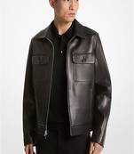 Men's genuine black  leather jacket classic zip up trucker biker style