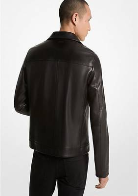 men's black lambskin leather trucker jacket rugged trucker style 2