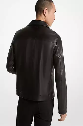 men's black lambskin leather trucker jacket rugged trucker style
