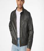 Men's genuine black leather biker jacket – classic cafe racer style
