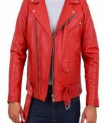 Men's red genuine leather biker jacket classic brando motorcycle moto coat