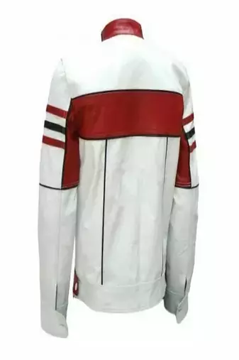 men's white lambskin cafe racer jacket band collar racer style