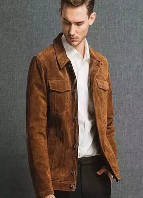 men's brown suede leather trucker jacket rugged trucker style 1