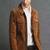 Men's real leather brown suede jacket trucker jacket button style