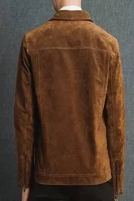 men's brown suede leather trucker jacket rugged trucker style 2