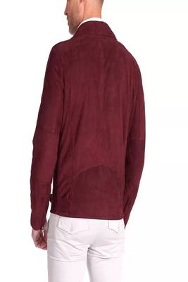 men's maroon suede leather jacket classic zip up style 2