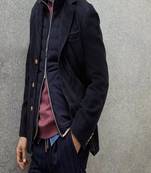 Men’s premium suede leather blazer jacket – navy blue casual smart coat with inner quilted layer