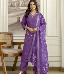 PurpleSilk blend  Beads Embroidery Sequence Work Kurta Pant with Dupatta
