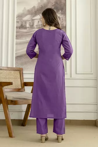 PurpleSilk blend  Beads Embroidery Sequence Work Kurta Pant with Dupatta