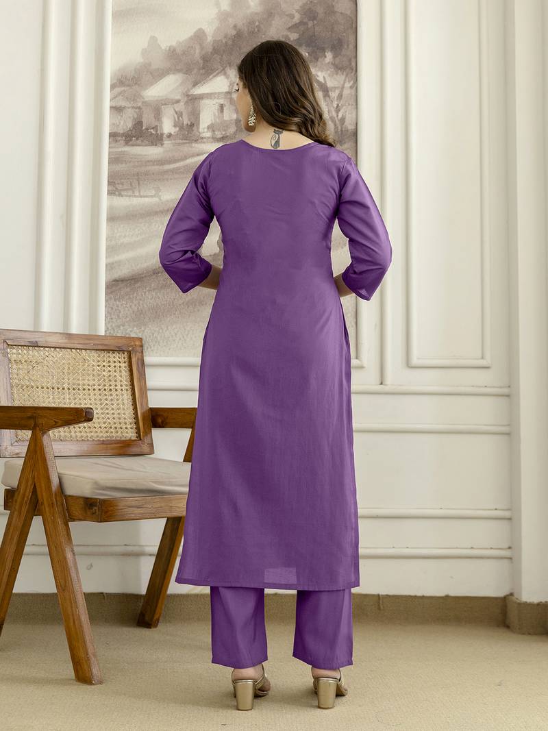PurpleSilk blend  Beads Embroidery Sequence Work Kurta Pant with Dupatta