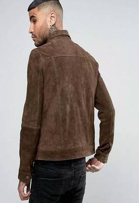 men's brown suede leather trucker jacket rugged trucker style premium 2