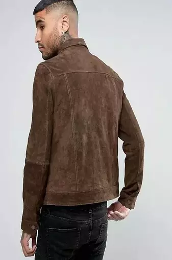 men's brown suede leather trucker jacket rugged trucker style premium