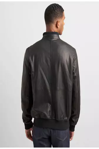 men's black lambskin cafe racer jacket band collar racer style premium