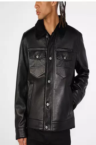 Men's genuine black pocket button style leather biker jacket style