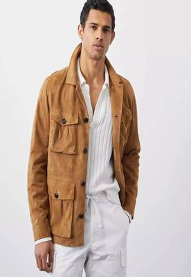 men's tan suede leather jacket classic zip up style 1