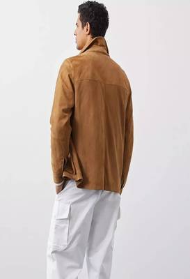 men's tan suede leather jacket classic zip up style 2