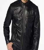 Men’s genuine leather jacket black quilted classic zip-up casual biker style