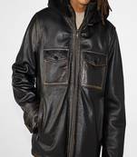 Men’s black genuine leather jacket  classic zip-up casual style coat