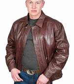 Men’s genuine leather jacket brown  classic zip-up casual biker style
