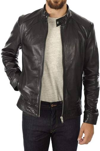 men's black lambskin leather biker jacket classic moto zip style premium pro