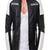 Men’s black leather jacket white quilted–slim fit moto style zip-up jacket with stripe detail