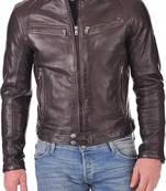 Men's genuine brown leather biker jacket – classic cafe racer style