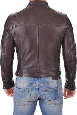 men's brown lambskin cafe racer jacket band collar racer style 2