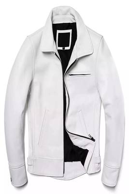 men's white lambskin leather biker jacket classic moto zip style stylish 1