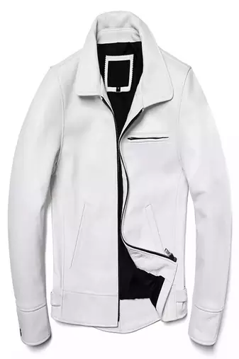 Men’s white genuine leather jacket – slim fit zip-up biker style coat with minimal design