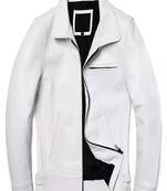 Men’s white genuine leather jacket – slim fit zip-up biker style coat with minimal design