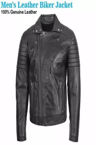 Classic cafe racer style men's genuine black leather biker jacket