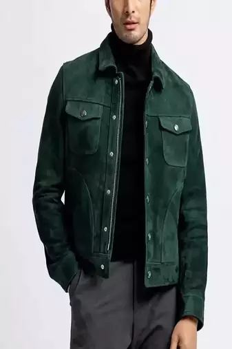 Men’s premium green suede leather blazer jacket casual smart coat