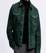 Men’s premium green suede leather blazer jacket casual smart coat