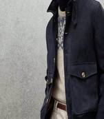 Men’s premium suede leather blazer jacket  navy blue casual smart coat button pocket