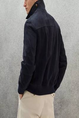 men's navy blue suede leather blazer jacket classic zip up 2