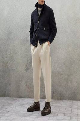 men's navy blue suede leather blazer jacket classic zip up 3