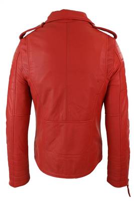 men's red lambskin leather biker jacket asymmetrical zip closure 2