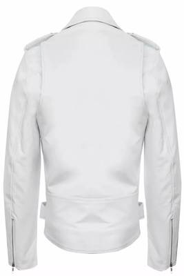 men's white lambskin leather biker jacket asymmetrical zip closure 2