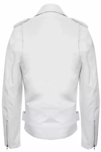 men's white lambskin leather biker jacket asymmetrical zip closure