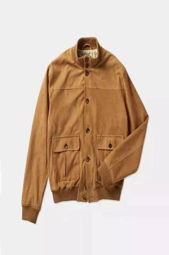 Men’s premium brown suede leather jacket casual smart button pocket