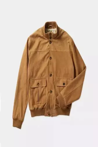 Men’s premium brown suede leather jacket casual smart button pocket