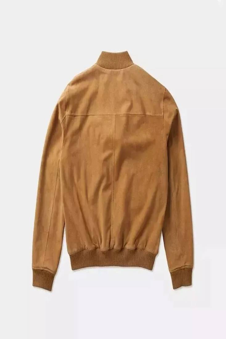 Men’s premium brown suede leather jacket casual smart button pocket