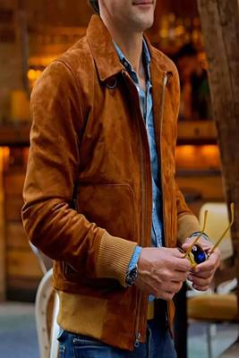 men's genuine suede leather jacket classic zip up style exclusive 1