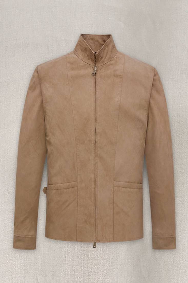Men’s premium tan/brown suede leather  jacket casual smart pocket coat