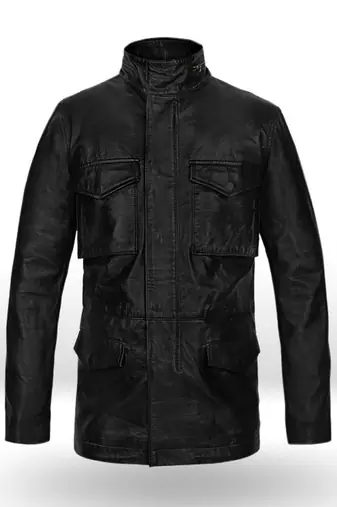 Men’s black leather biker jacket slim fit moto style pocket jacket