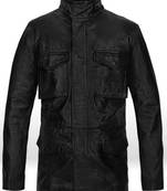 Men’s black leather biker jacket slim fit moto style pocket jacket