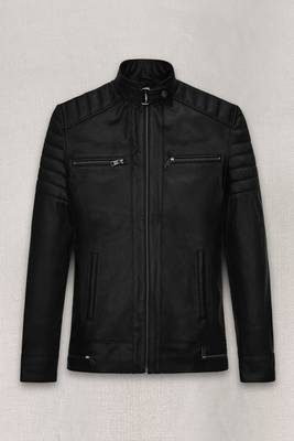men's black lambskin cafe racer jacket band collar racer style stylish 1