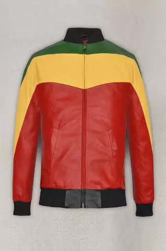 Men's red yellow green genuine leather biker jacket classic cafe racer style