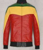Men's red yellow green genuine leather biker jacket classic cafe racer style