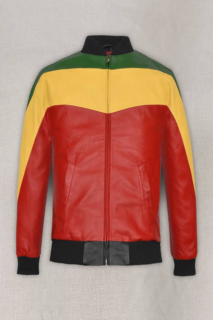 Men's red yellow green genuine leather biker jacket classic cafe racer style
